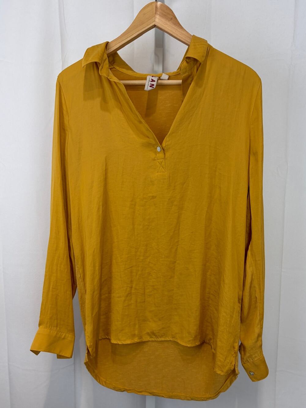 DOLAN Left Coast Anthropologie Steinbeck Tunic Top Henley Mustard Yellow Size S